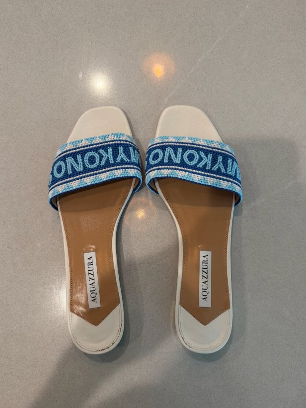 AQUAZZURA Mykonos beaded leather slides - Picture 5 of 8